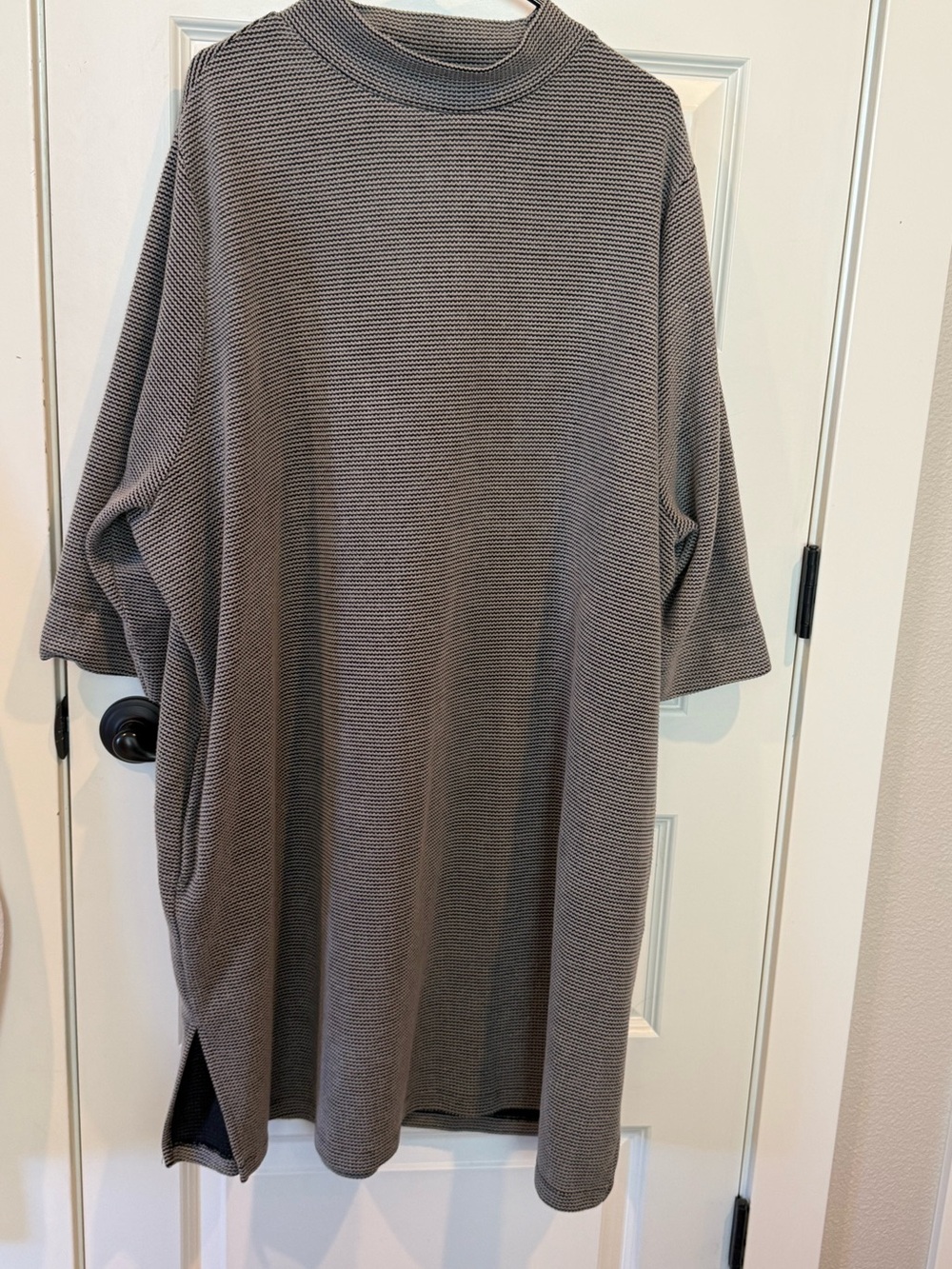 Neutral Gray Relaxed Knit Tunic with Mock Neck Dress